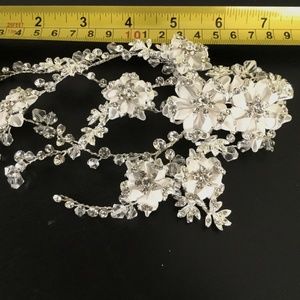 Bridal Hair Piece with crystals and Beads, white, silver